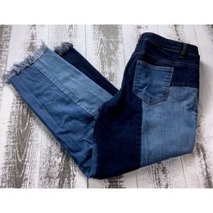 Mark. by Avon Women's Patchwork Denim‎ Jeans Size 12 Frayed Hem Medium Wash